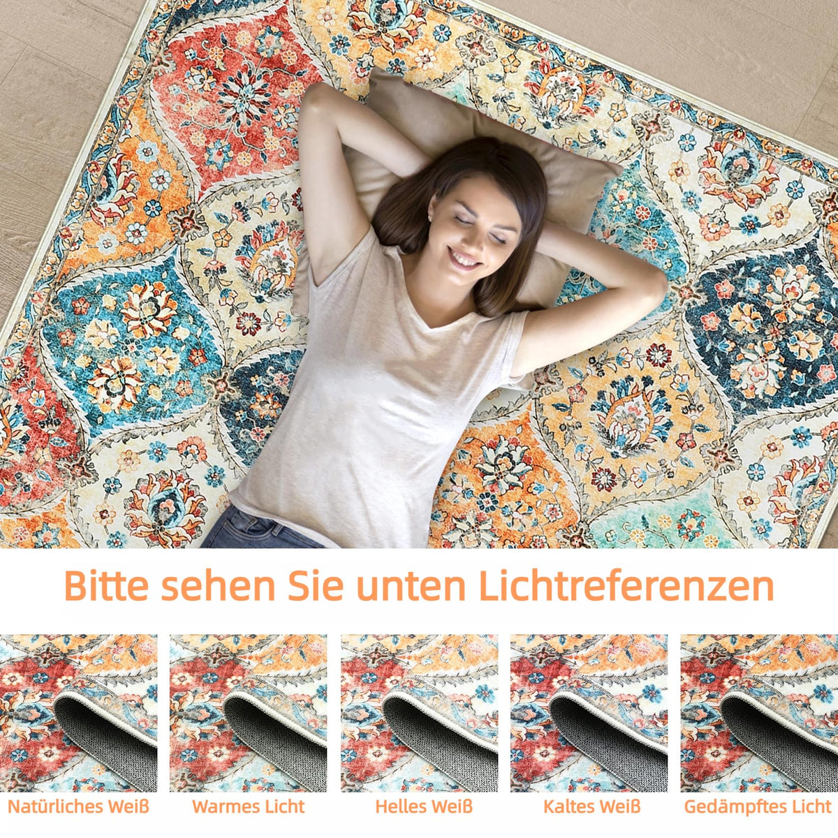 Tapis de couloir Garvee 200 x 290 cm, lavable, motif floral vintage, pour chambre ou cuisine, antidérapant