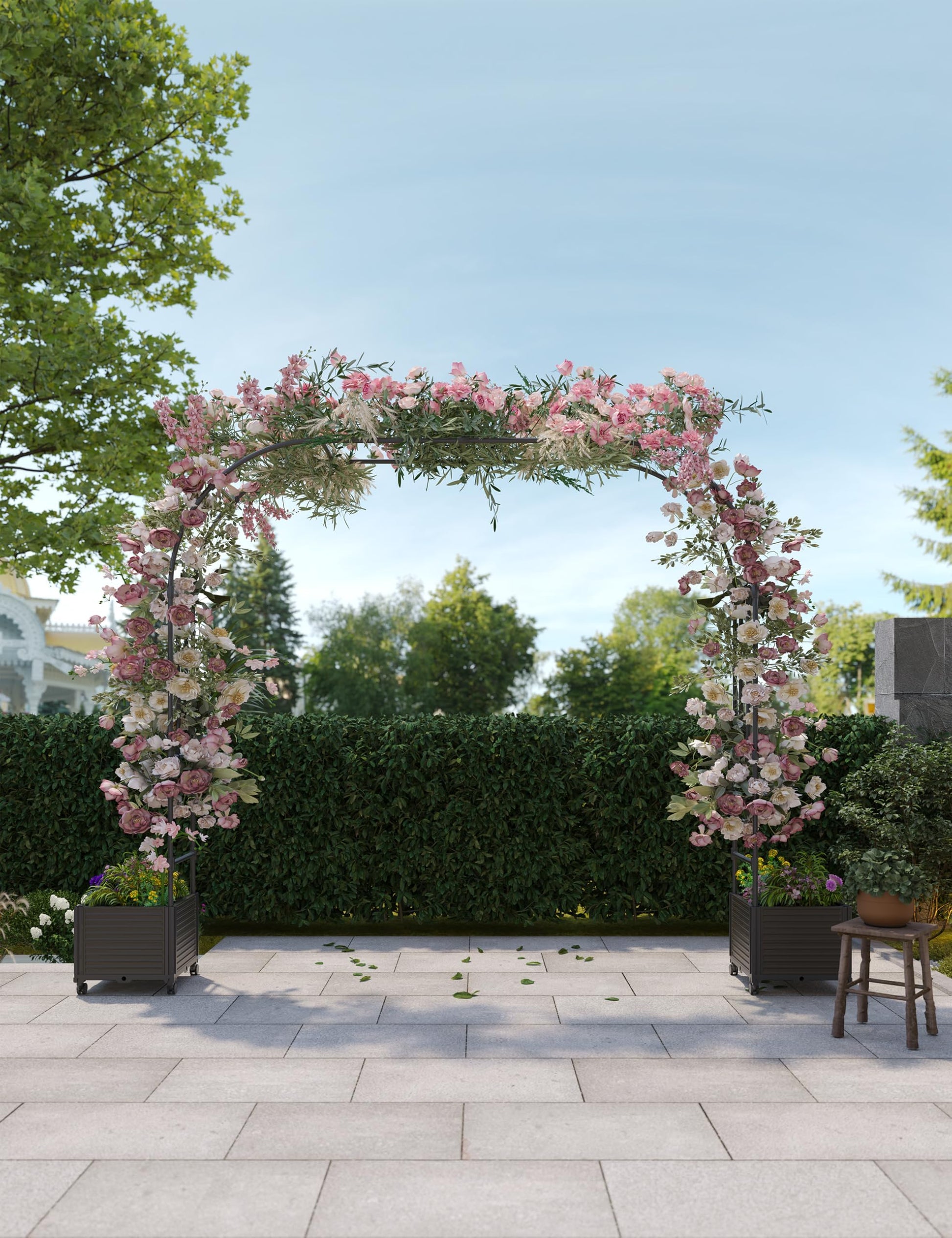 Arche de jardin Garvee 86,6 pouces en métal avec jardinière intégrée, résistante aux intempéries et réglable en hauteur, idéale pour les mariages et le jardin (noir).