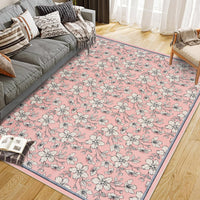 Tapis de salon lavable Garvee, motif floral vintage, poils courts, antidérapant, doux, grand format 160 x 230 cm, rose