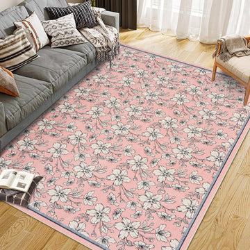 Tapis de salon lavable Garvee, motif floral vintage, poils courts, antidérapant, doux, grand format 160 x 230 cm, rose