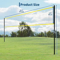 Filet de volley-ball Garvee de 9,75 m (32 pi) pour extérieur, résistant aux intempéries, en polyéthylène, hauteur réglable, autoportant et portable pour jardin et plage.