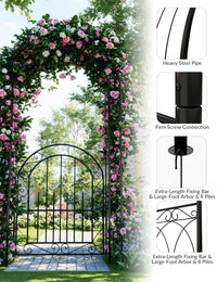 Arche de jardin en acier Garvee de 2,4 m (8 pi), résistante aux intempéries, robuste, élégante, noire, avec portail, idéale pour les mariages et le jardin.