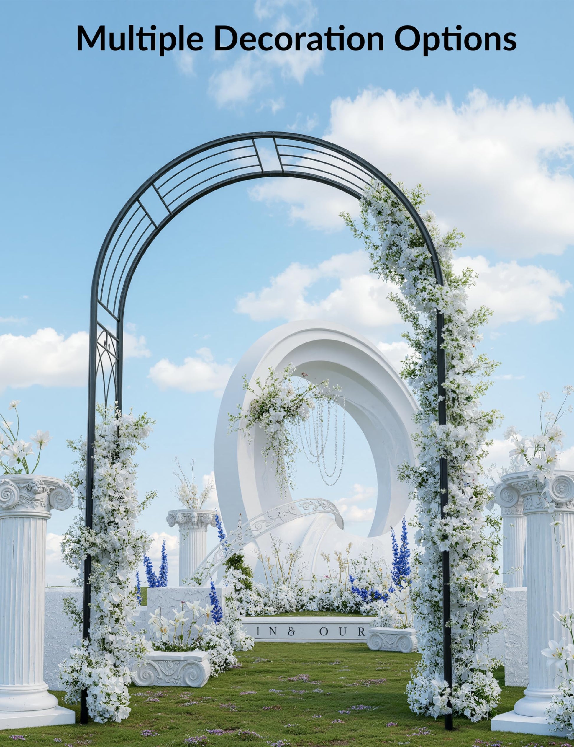 Arche de jardin Garvee 2,4 m (8 pi) en acier, revêtement en poudre, résistante aux intempéries, avec piquets de fixation pour jardin et mariage, 150 cm de large, 240 cm de haut, noire
