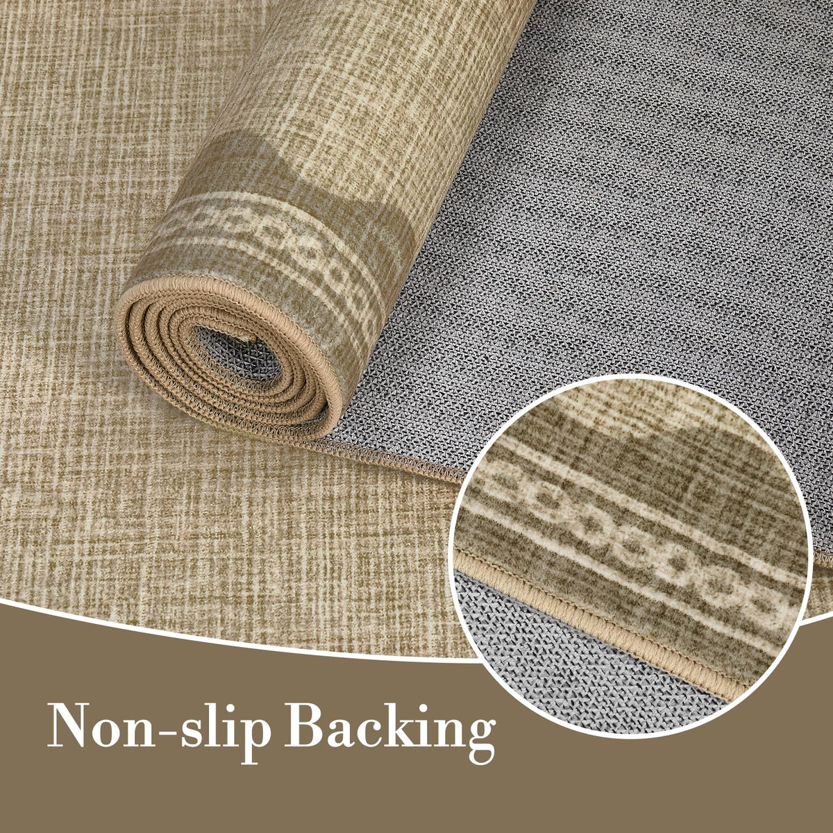 Tapis de salon moderne Garvee 120 x 170 cm, lavable, antidérapant, à poils courts, coloris lin
