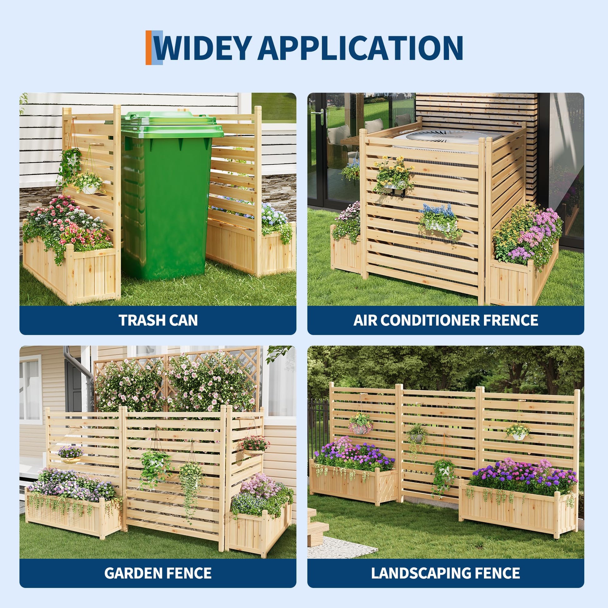 Clôture d'extérieur Garvee 33 x 40 pouces, en bois avec jardinière intégrée, idéale pour terrasse et jardin. Résistante aux intempéries, robuste et autoportante. Bois naturel.