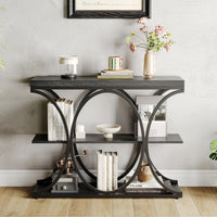 Console industrielle Garvee 39", 3 niveaux, avec base en métal et étagères en bois, pour entrée et salon, étroite, robuste et polyvalente