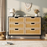 Garvee commode en rotin naturel à 6 tiroirs, pieds en bois et métal, idéale pour la chambre et le salon, imperméable et résistante