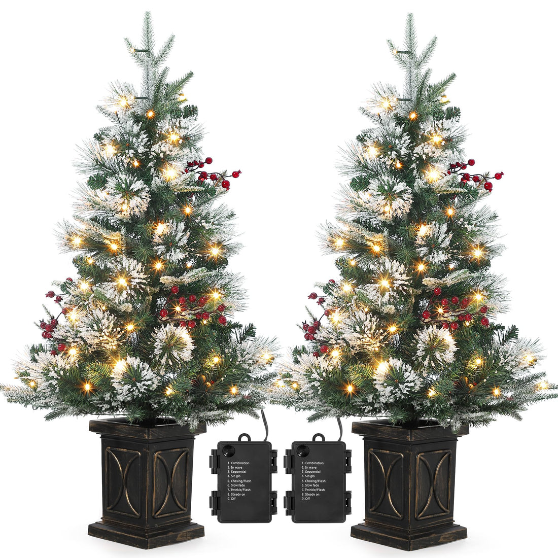 Sapin de Noël artificiel Garvee, lot de 2 – 90 cm, 78 LED à fibre optique (blanc chaud), 8 modes d'éclairage, base semi-circulaire