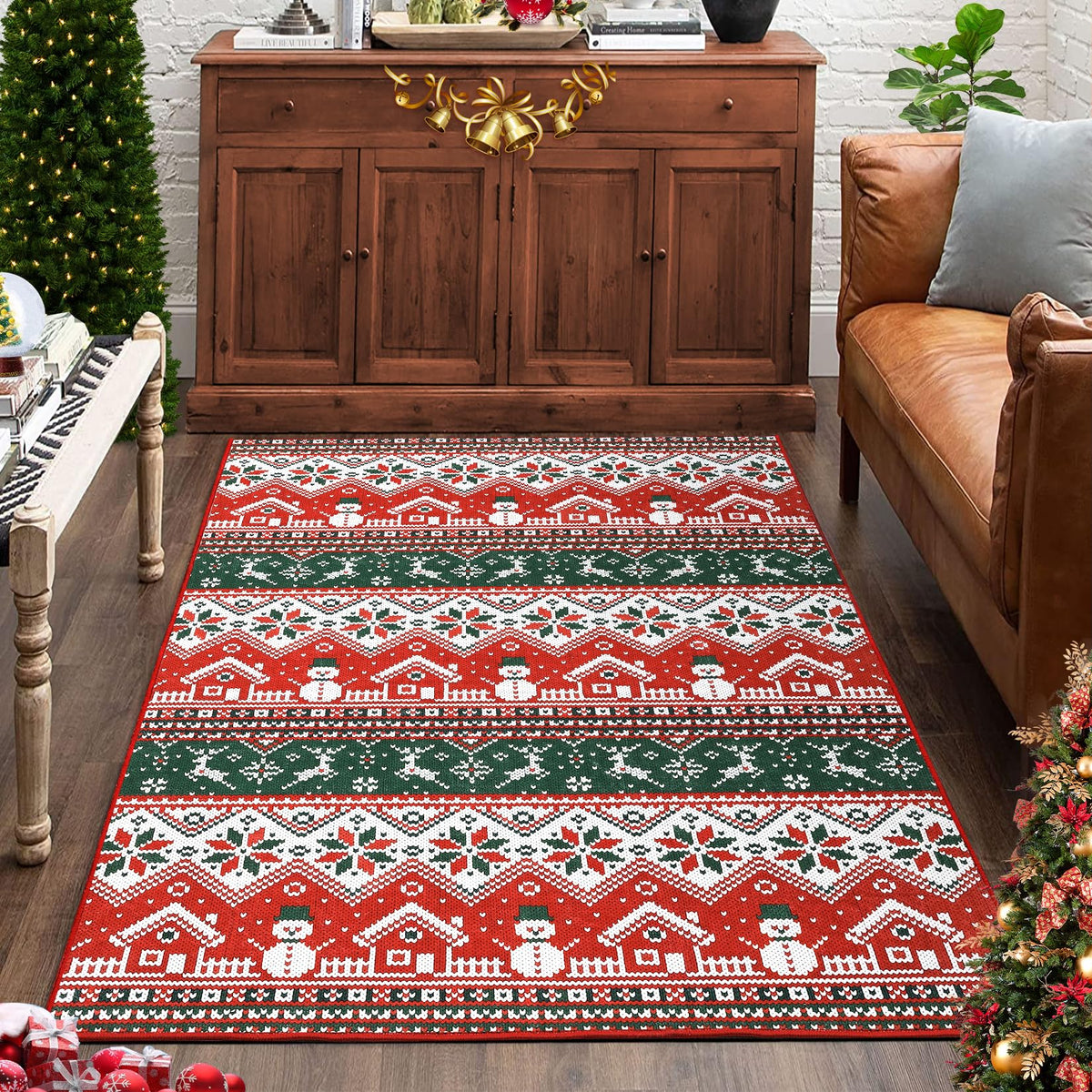 Tapis de Noël Garvee, rouge, pour cuisine, chambre, salon, lavable, antidérapant, fin, tissé synthétique, décoration de Noël, rouge