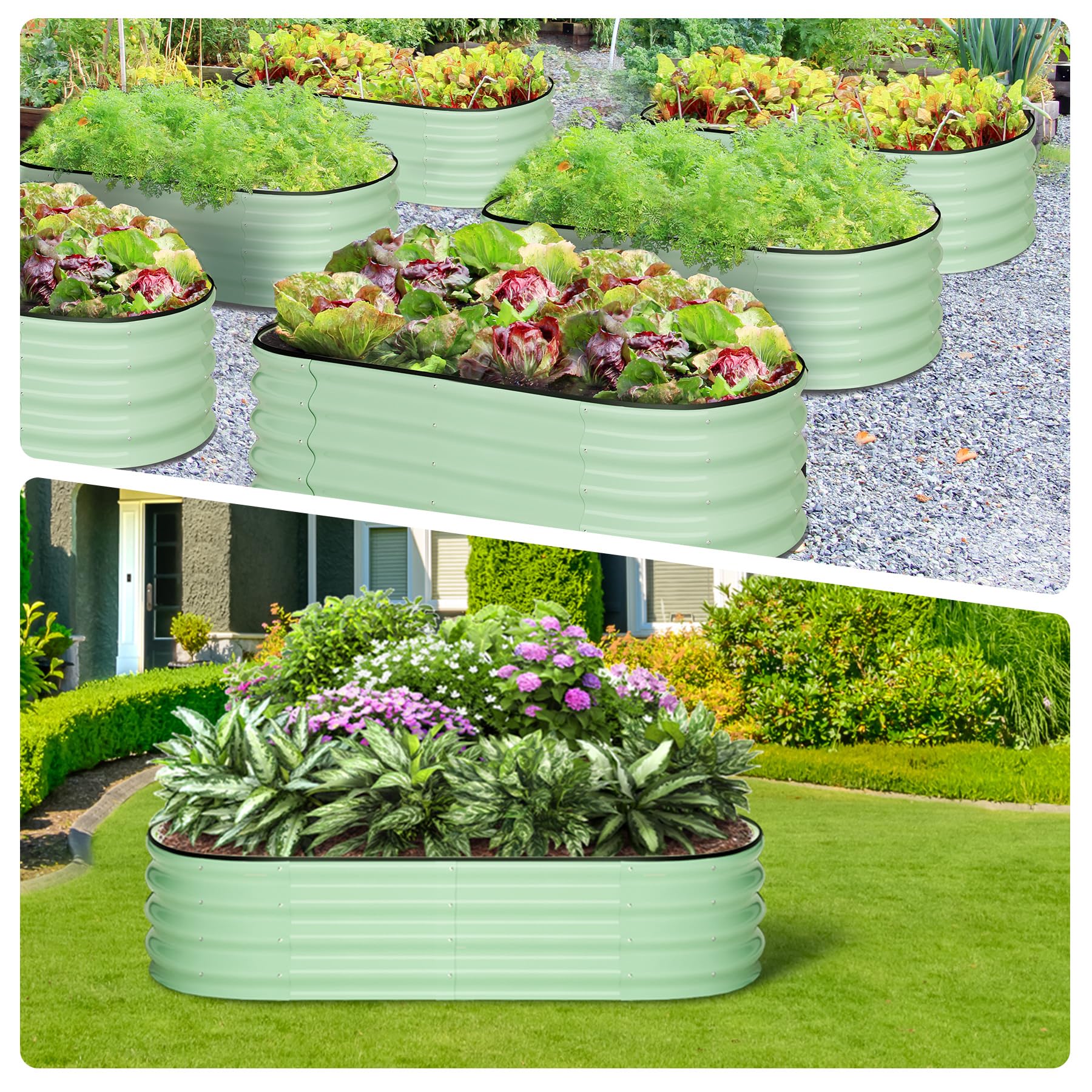 Garvee Jardinière surélevée ovale 137 x 61 x 30 cm, métal galvanisé avec double protection anticorrosion, bac de culture robuste pour extérieur