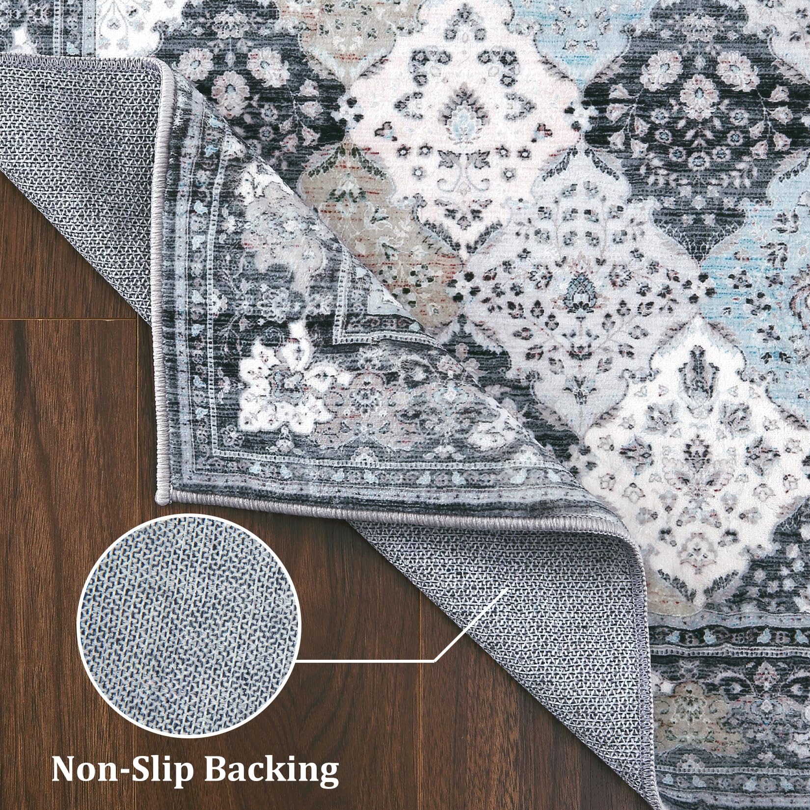 Tapis Garvee Boho, lavables et antidérapants, pour salon, salle à manger, chambre, cuisine, bleu, 120 x 170 cm
