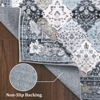 Tapis Garvee Boho, lavables et antidérapants, pour salon, salle à manger, chambre, cuisine, bleu, 120 x 170 cm