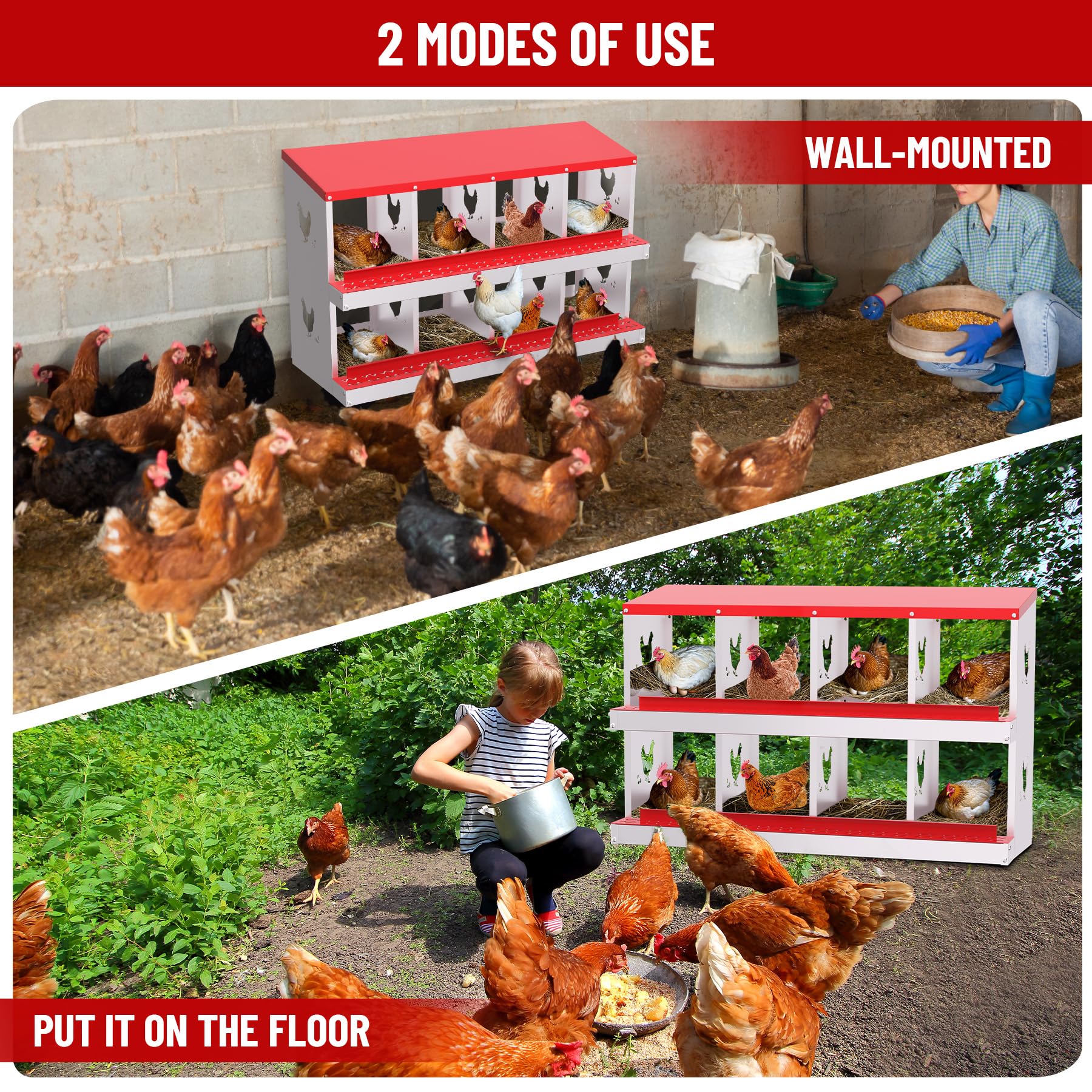 Garvee pondoir pour poules à 8 compartiments en acier galvanisé, résistant à la rouille, durable et ventilé, collecte des œufs facile, idéal pour poulailler