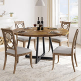 Garvee Table à manger ronde 119 cm pour 4-6 personnes, plateau MDF gris, base métallique, style industriel, salle à manger - Finition rétro