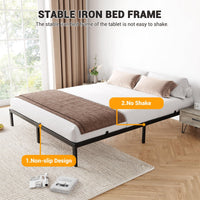 Cadre de lit Garvee Queen en métal de 35,5 cm (14 pouces) avec lattes métalliques robustes pour chambre à coucher, hauteur de 35,5 cm (14 pouces), noir, silencieux, sans sommier requis