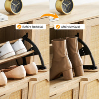 Garvee Meuble à chaussures en rotin naturel, 4 abattants réglables, pieds en métal, largeur 88 cm, pour entrée et couloir