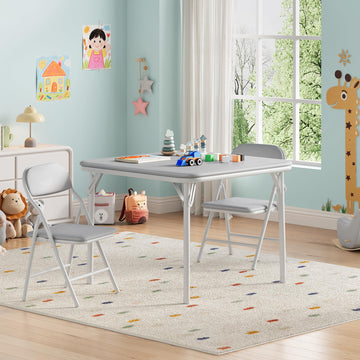 Ensemble table et chaises pliantes 3 pièces Garvee pour enfants, pliable, en cuir PU, structure en métal, léger, idéal pour la salle de jeux et le camping, multicolore