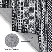 Tapis marocain bohème GARVEE 160x230cm Noir, déperlant, à poils courts, résistant aux taches et à l'huile, lavable, salon et chambre