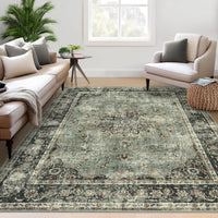 Tapis Garvee Vintage Lavable 200x290cm Vert Antique pour Salon, Chambre, Salle à Manger, Style Rétro, Poils Courts Antidérapant