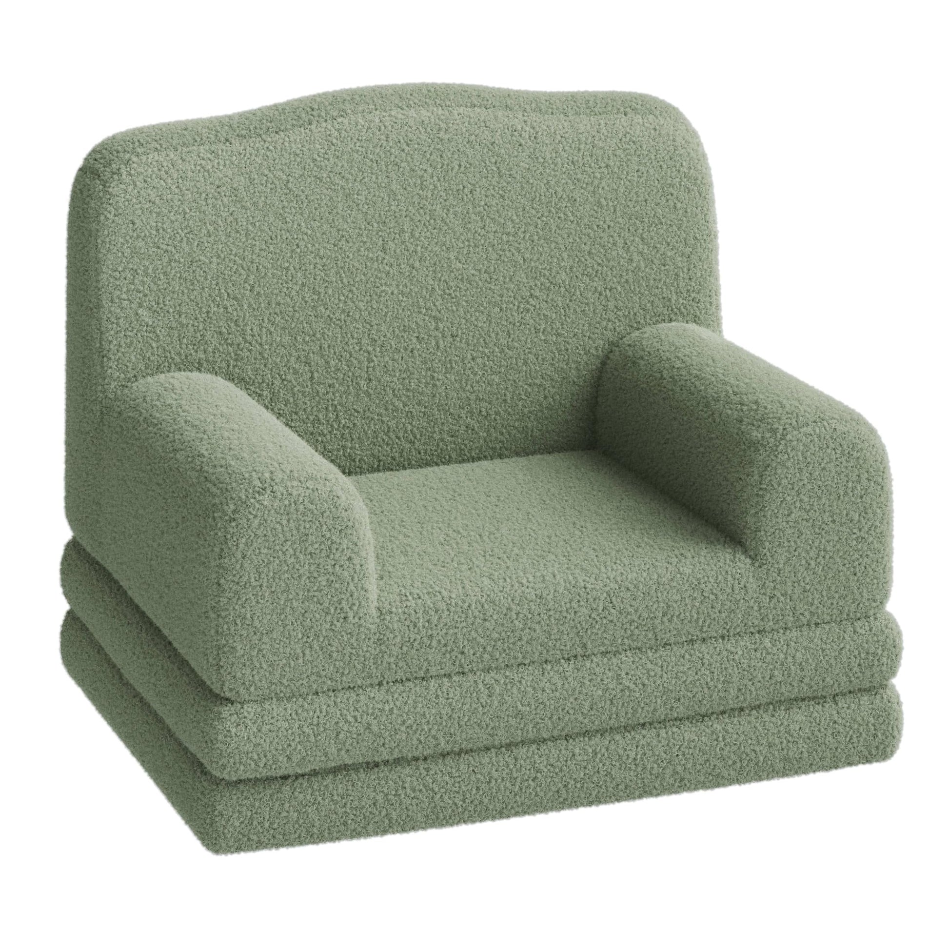 Fauteuil-canapé enfant Garvee en sherpa réversible avec housse lavable, motif couronne, idéal pour la salle de jeux et la chambre d'enfant. Léger, confortable et pliable.