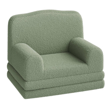 Fauteuil-canapé enfant Garvee en sherpa réversible avec housse lavable, motif couronne, idéal pour la salle de jeux et la chambre d'enfant. Léger, confortable et pliable.