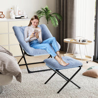 Fauteuil confortable Garvee XL en fausse fourrure avec structure en métal et base antidérapante pour salon et chambre, bleu, XL