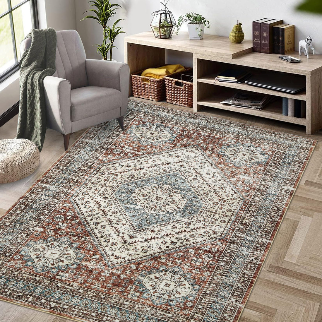 Tapis lavable Garvee, facile à nettoyer, antidérapant, pour chambre et salon, 80 x 150 cm, marron