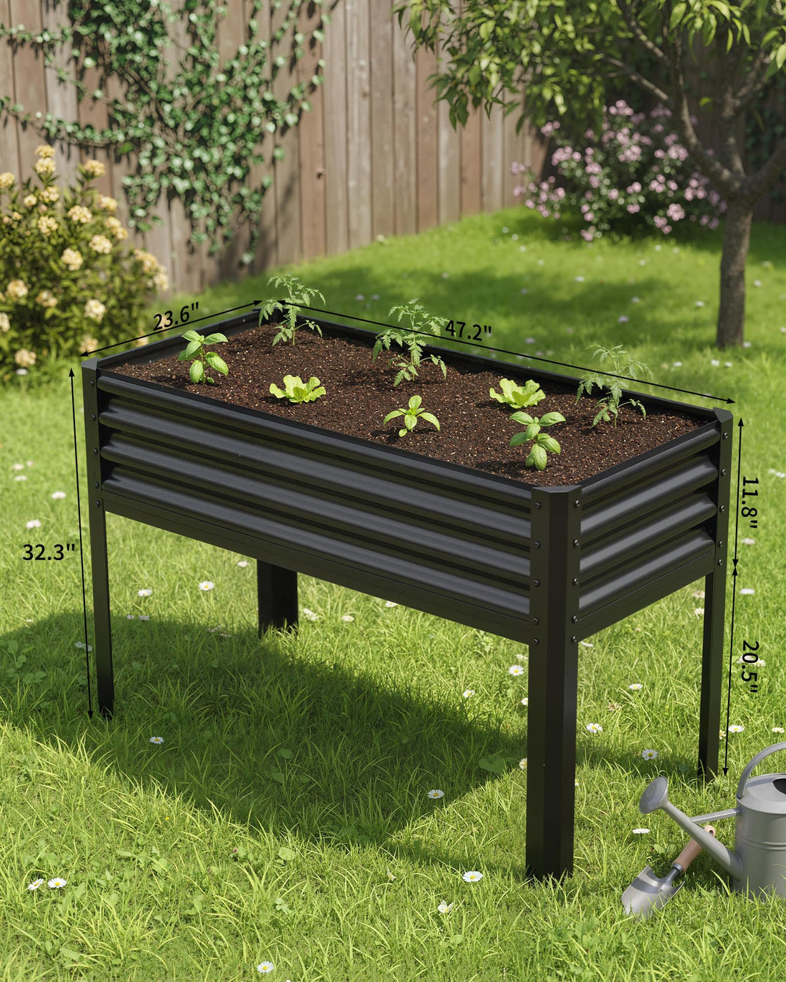 Grand bac à jardin surélevé Garvee avec pieds, en acier galvanisé, capacité de charge de 181 kg, hauteur ergonomique de 81 cm, marron, pour jardin et balcon.