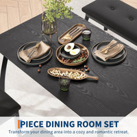 Ensemble de salle à manger Garvee pour 4 personnes, en bois et métal, comprenant une banquette rembourrée et 2 chaises, noir, idéal pour la cuisine et les réceptions, robuste et peu encombrant.