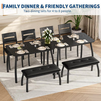 Ensemble de salle à manger Garvee pour 4 personnes, en bois et métal, comprenant une banquette rembourrée et 2 chaises, noir, idéal pour la cuisine et les réceptions, robuste et peu encombrant.