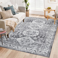 Tapis oriental GARVEE, grand format, style bohème rétro, lavable en machine, gris, 160 x 230 cm, idéal pour salon, chambre ou cuisine.