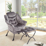 Fauteuil relax Garvee avec repose-pieds, ergonomique et robuste, revêtement en imitation fourrure de lapin, pour salon et bureau, pliable, grand format, gris