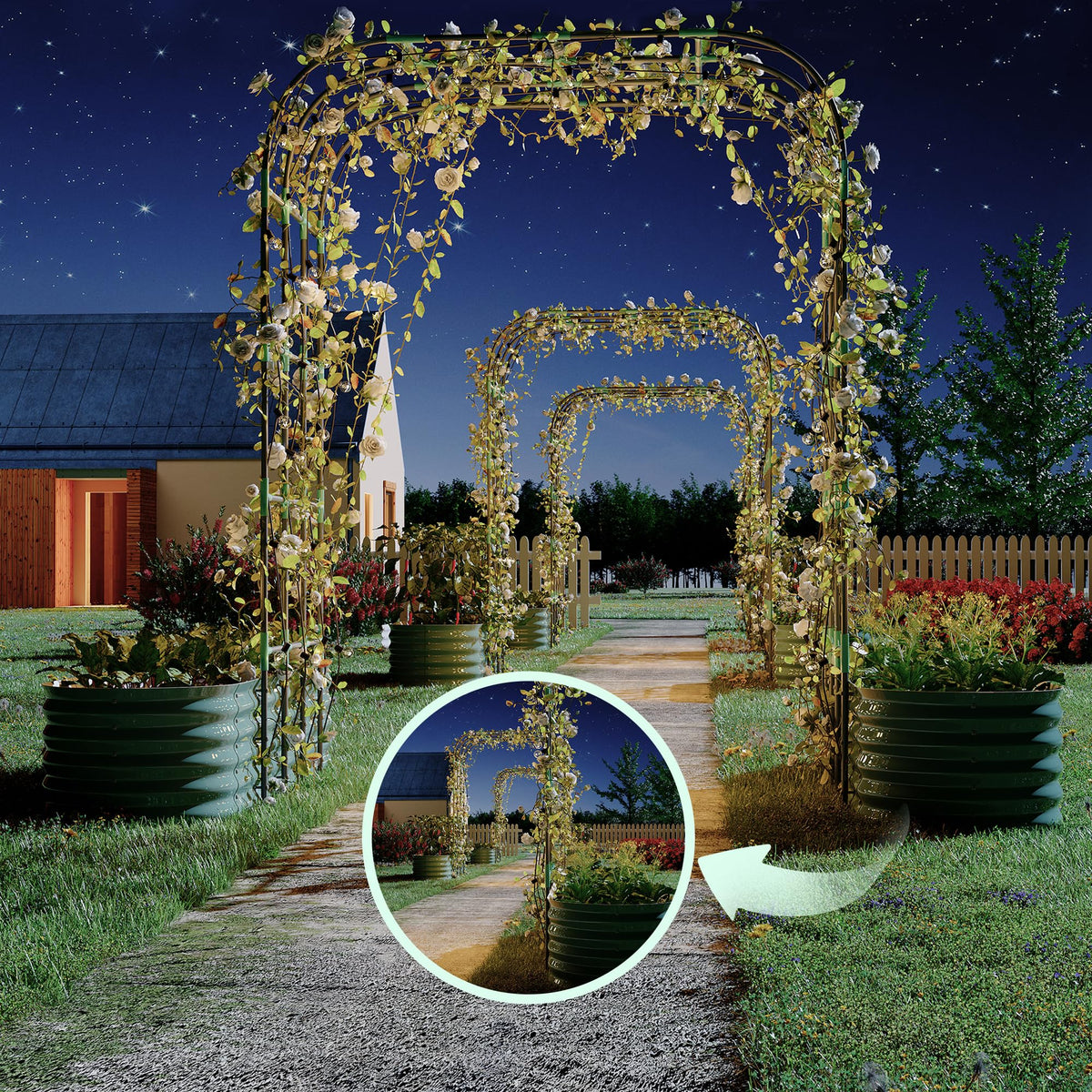 Garvee Jardinière surélevée galvanisée avec treillis arqué vertical de 244 cm (243,8 cm), réglable, en acier, jardin/terrasse, antirouille
