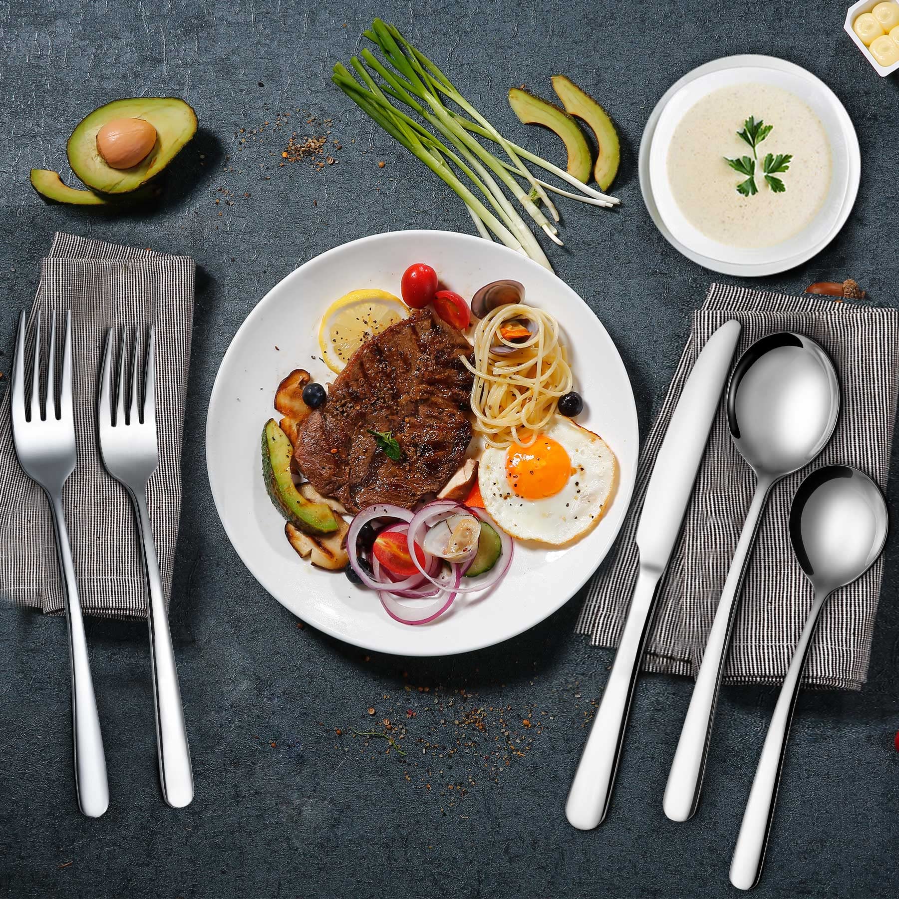 Garvee Set Posate Acciaio Inox 30 pièces pour 6 personnes, ensemble de couverts en acier inoxydable, design élégant, robuste, cuisine et table, argent