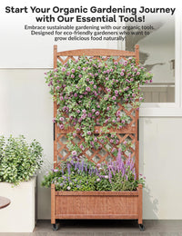 Garvee Jardinière en bois avec treillis et roues pour terrasse et jardin, 75 x 33 x 150 cm, marron.