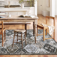 Tapis Garvee petit format 80x150cm, style vintage, idéal pour l'entrée, la chambre ou la cuisine. Gris et marron, antidérapant et lavable.