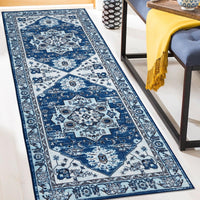 Tapis de couloir oriental vintage Garvee, antidérapant, lavable, polyester, 60 x 230 cm, bleu marine, pour couloir, salon, cuisine