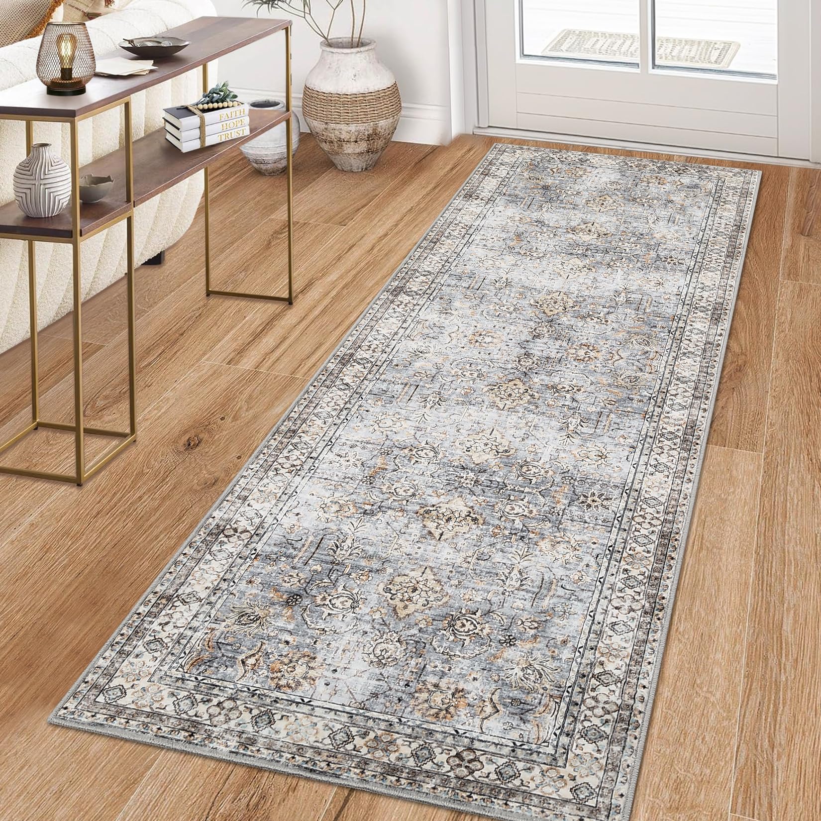 Tapis Garvee Pearl Fleece, 100 % polyester, pliable et lavable, pour salon et cuisine, 60 x 230 cm, bleu