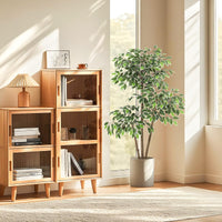 Ficus artificiel Garvee de 1,5 m avec pot haut blanc, tronc ajustable, idéal pour le salon et le bureau, blanc, base stable en terre cuite