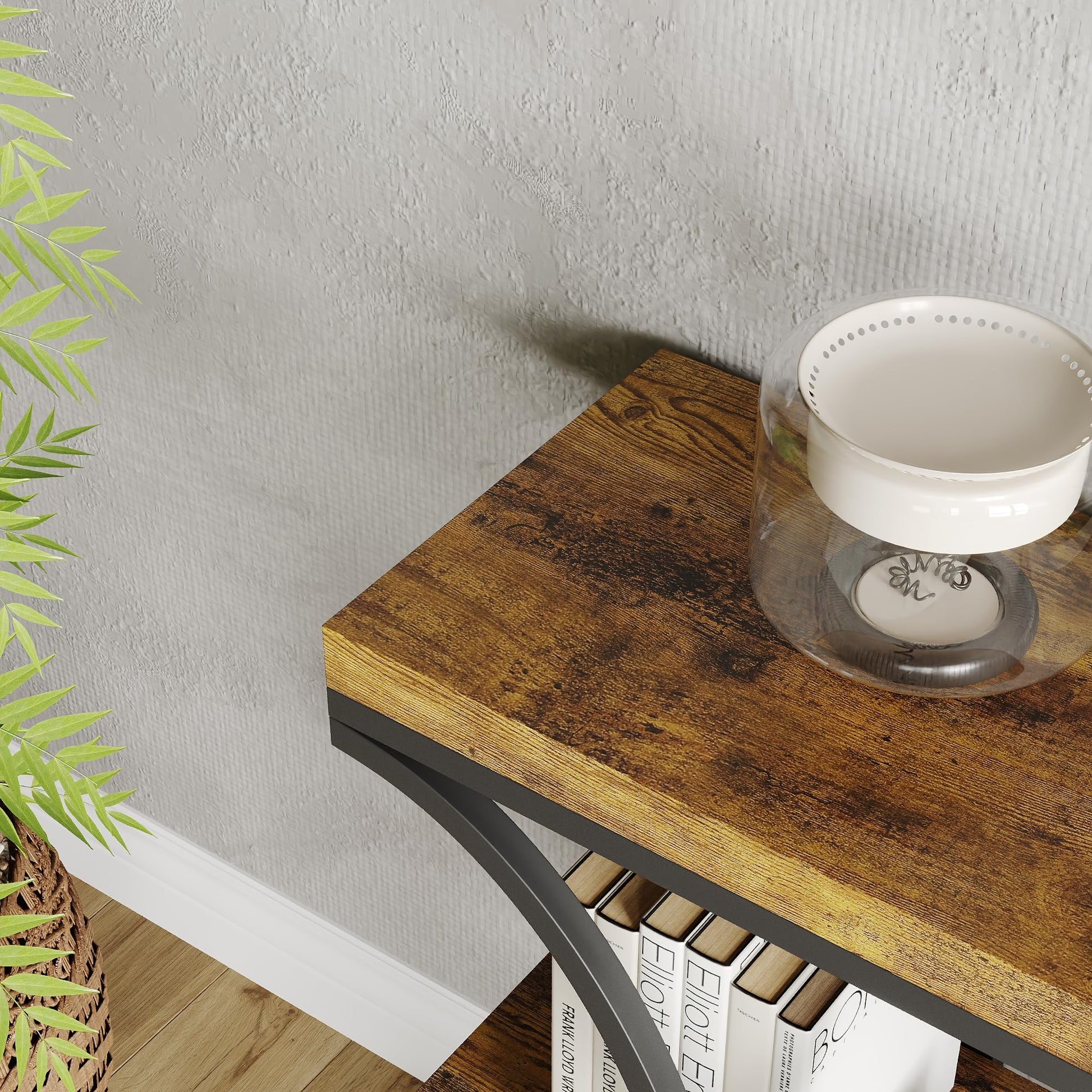 Console d'entrée industrielle Garvee 99 cm (39 po) avec étagères en bois à 3 niveaux, structure circulaire en métal, robuste pour couloir et salon, profondeur de 30 cm (11,8 po), noire