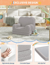 Canapé enfant 2 en 1 Garvee en tissu polaire gris effet peluche, pliable et polyvalent, idéal pour la salle de jeux et la chambre d'enfant.
