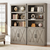 Bibliothèque Garvee à 5 niveaux avec armoire, MDF robuste, portes magnétiques, idéale pour le salon et le bureau, 174,6 cm (H) x 80 cm (L) x 32,8 cm (P), grise