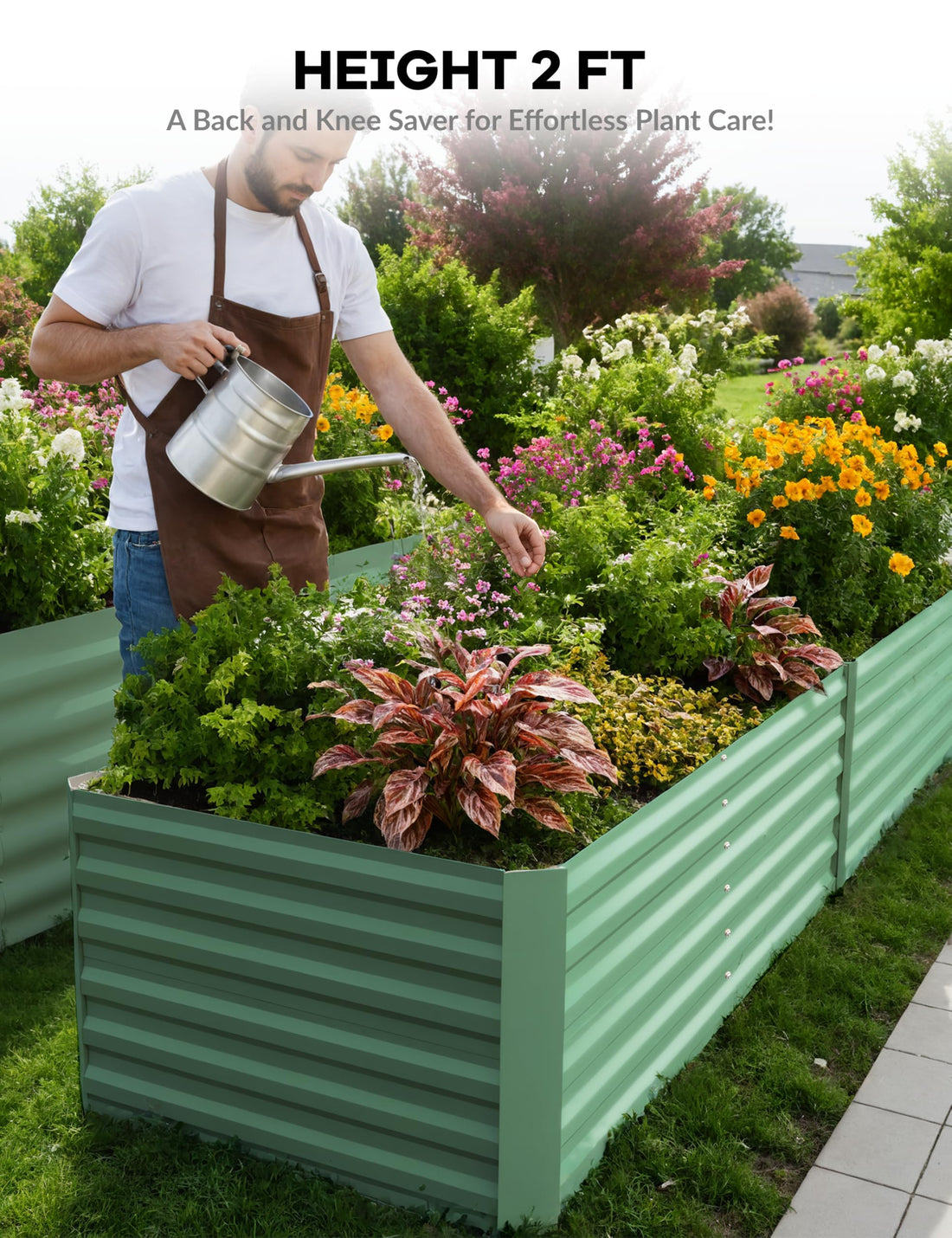 Garvee Potager surélevé galvanisé 180 x 90 x 60cm, renforts en X, acier 0,6mm, fond ouvert, pour jardin extérieur
