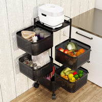 GARVEE Chariot de rangement rotatif 5 niveaux en acier carbone, 4 roulettes, pour cuisine, salon, chambre d’enfant, fruits et jouets, noir