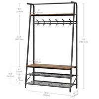 Garvee Porte-manteau simple 100 cm – Structure en métal aspect bois avec banc à chaussures et 5 à 10 crochets pour entrée et salon