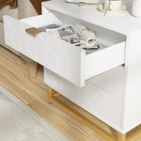 Garvee commode blanche à 3 tiroirs en bois avec poignées en métal doré pour la chambre et le salon, moderne, en MDF, stable