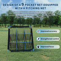 Filet de rebond Garvee pour le baseball, avec 9 poches, pliable et stable, idéal pour l'entraînement en extérieur et en intérieur, ainsi que pour le football et le volley-ball.