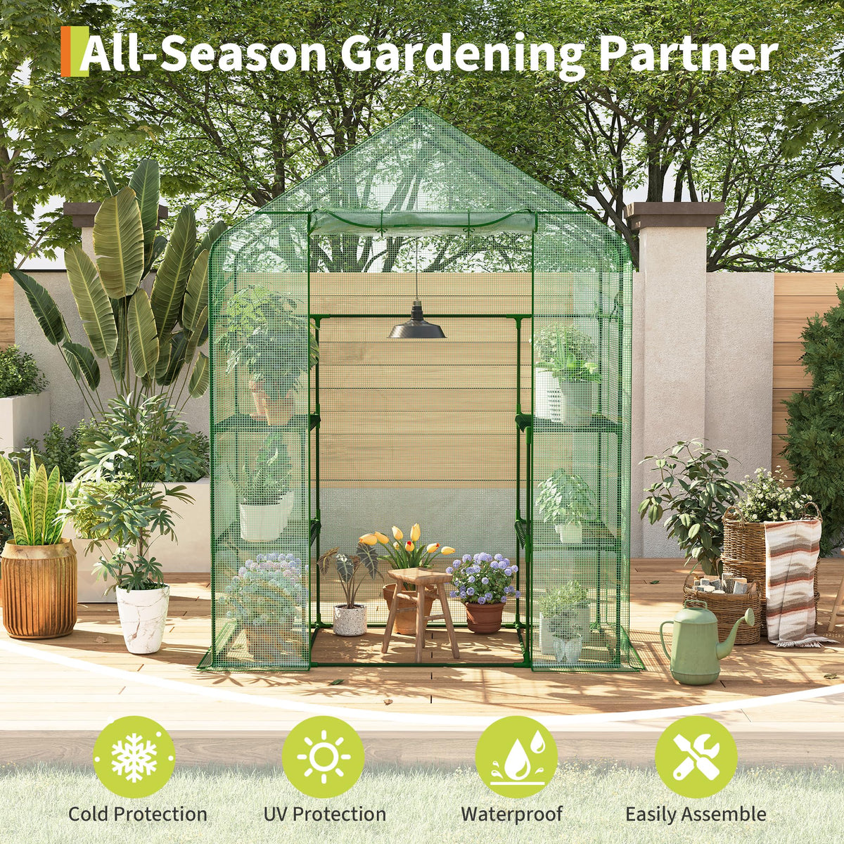 Serre portable Garvee 57x57x76'' avec bâche épaisse en PE, structure robuste, résistante aux intempéries, pour jardin et balcon, verte