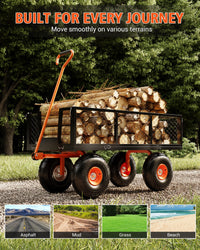 Garvee Chariot de jardin 3 en 1 en acier robuste, charge 408 kg, ridelles grillagées amovibles, pneus tout-terrain, poignée pivotante, 96 × 50 cm, noir et orange