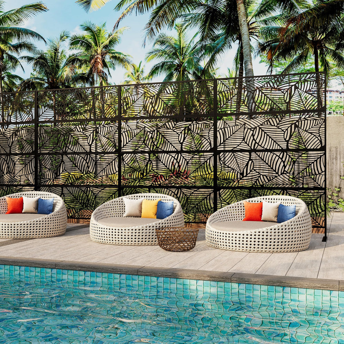 Garvee Paravent métallique 180 × 117 cm, noir, tous temps et à la rouille, Design moderne et géométrique, Idéal jardin/terrasse